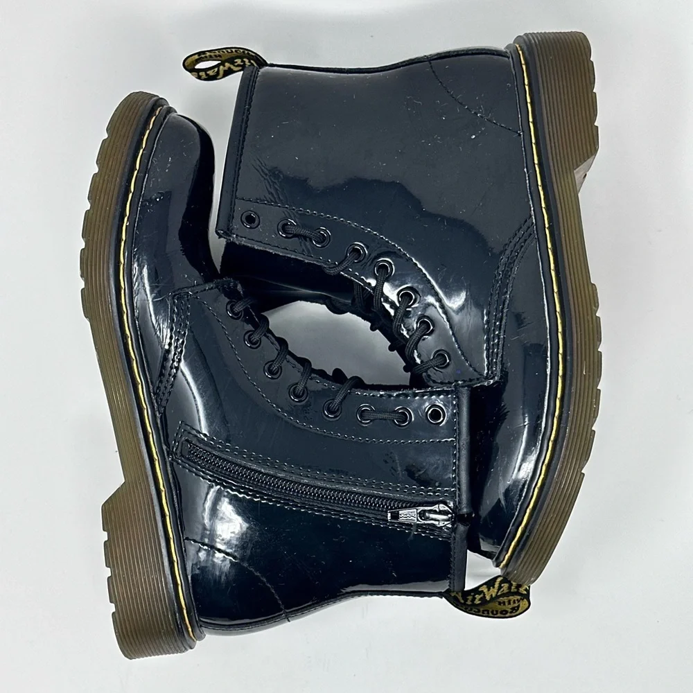 Dr Martens Black Patent Leather Lace-Up Boots with zipper size 3y